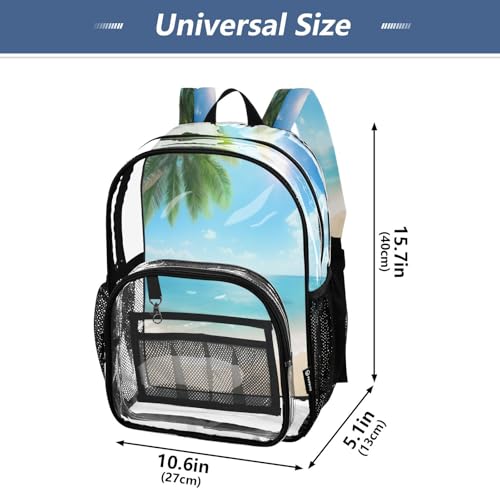 Beautiful Tropical Beach Clear Backpack - Stadium Approved Large 15.7-inch Waterproof Transparent Bag for Sports, Concerts, Work, Travel#64