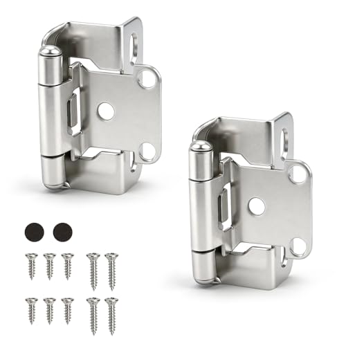 KNOBWELL 50 Pack (25 Pairs) 1/2" Semi Overlay Self Closing Cabinet Hinges, Face Frame Cabinet Door Hinges Half Wrap Around, Kitchen Cabinet Hinges Easy Install with Quiet Bumper, 95-110°, Satin Nickel