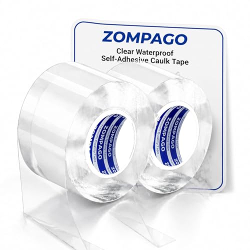 Image of ZOMPAGO Caulk Tape 2Roll,2in x 9.84FT Clear Waterproof Self Adhesive Caulking Tape Peel and Stick Caulk Strip for Bathroom Bathtub Toilet Kitchen Vanity Stain Resistant