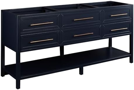 Signature Hardware 950895 Robertson 72" Double Vanity Set with Mahogany Cabinet, Quartz Vanity Top, and Rectangular Sinks - 1-1/2" Faucet Holes - Midnight Navy Blue/Carbon Black