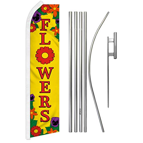 Flowers Swooper Feather Advertising Flag & Pole Kit - Perfect For Florists, Event Planning, Shops #TOP11