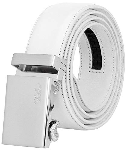 Falari Men Unisex Genuine Leather Ratchet Dress and Casual Belt, Automatic Sliding Buckle, Trim to Fit