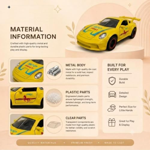 Image of 1:64 Scale Yellow Die Cast Metal Sports Car Model Toy Premium Collectible Miniature Replica with Realistic Detailing, Smooth Free Rolling Wheels for Display, Collection and Gift