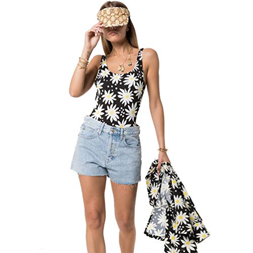 Maiô feminino floral de uma peça com controle de barriga e decote em U, costas nuas e cintura alta W