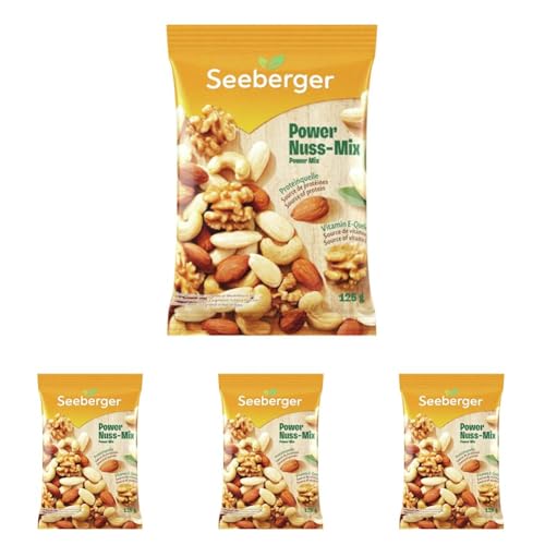 Seeberger Power-Nuss-Mix - vereint knackige Walnusskerne, blanchierte Mandeln, Cashewkerne und naturbelassene Mandeln. (Packung mit 4)