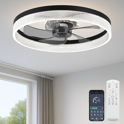 Foto de Ventilador de techo de 20 pulgadas con luz, ventilador de perfil bajo mejorado, ventilador de techo de montaje empotrado, 6 velocidades, LED regulable, aplicación y control remoto, motor de CC (imagen 2)