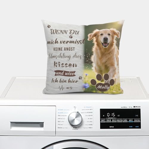 AnJeey Personalisiertes Erinnerungskissen für Hunde/Katzen | Doppelseitiges Foto & Name | Trostgeschenk Trauer | Gedenkgeschenk verstorbenes Haustier