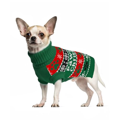 Image of Cozy Stretch Dog Turtleneck Sweater -Dog Christmas Sweater Pullover, Soft Warm Knit Dogs Sweaters for Boy & Girl Pets,Cold Weather Outfit for Small Medium Large Pups,Green Paw S