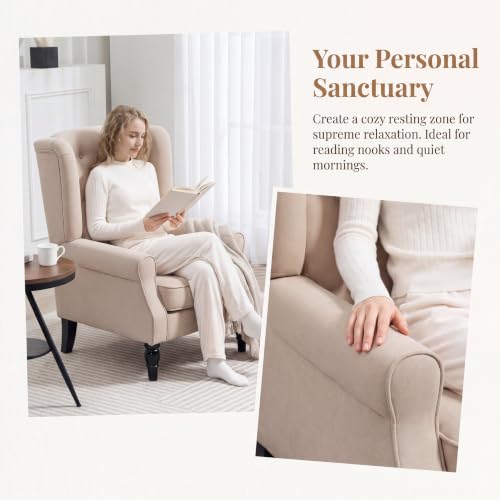 Image of Tufted Wingback Accent Manual Single Lounge Recliner Chair, Beige