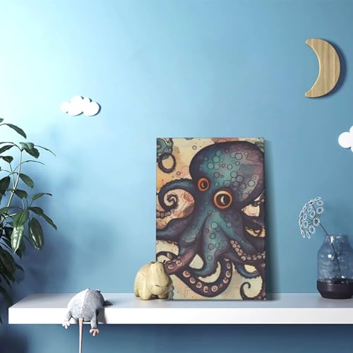 Impression sur toile rétro pieuvre grand réalisme pour salon élégant