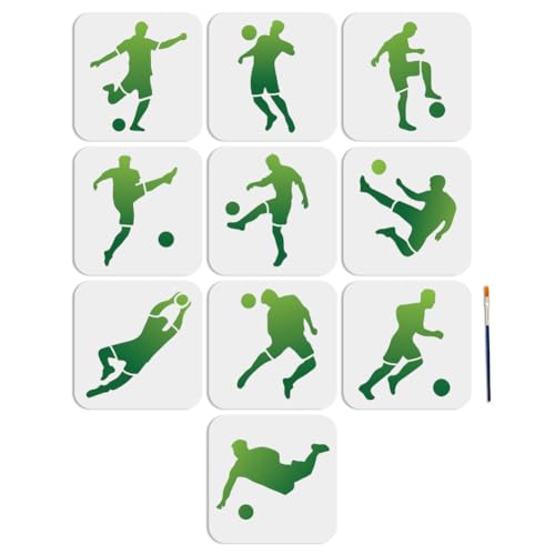 MAYJOYDIY 10 Plantillas de jugador de fútbol 15×15cm Plantillas de pintura deportivo con pincel Plantilla de dibujo reutilizables Ideales Para Paredes, Textiles, Scrapbooking, Arte De Pared