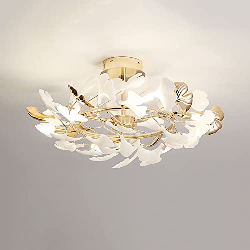 Moderne Créatif Feuille Lustre Doré Blanc Plafonnier Romantique Ginkgo Feuille Plafonnier Luminaire Pour Chambre Salon Cuisine Salle À Manger Éclairage-Or...