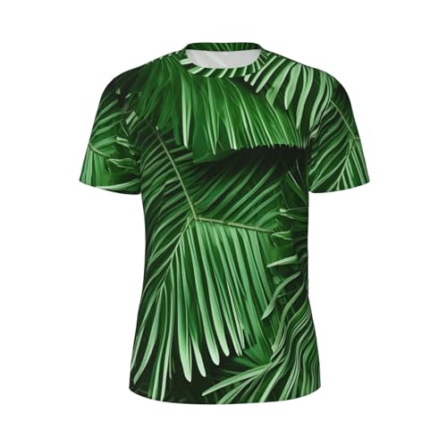 Cute Green Palm Leaves Print Men Short-Sleeved T-Shirt Breathable Lightweight Summer Fashion Gym Workout Casual Wear