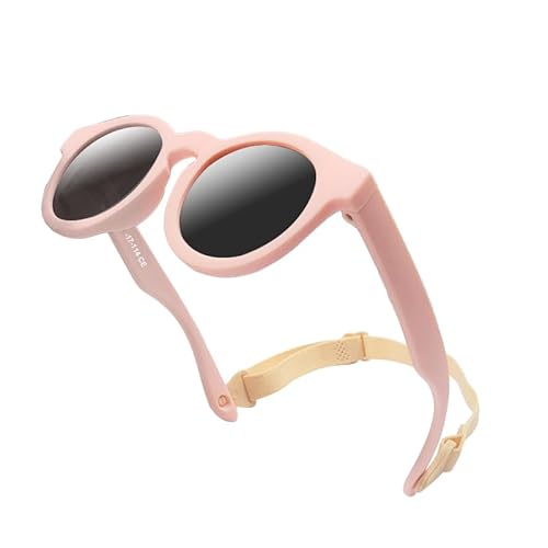 Garegce Baby Sunglasses with Adjustable Strap, Bendable for Newborn Infant Toddler Sunglasses, Polarized UV400 Protection and Durable Silicone Frame for Girls & Boys Age 0-36 Months - Pink