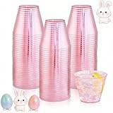 Ciaell 300PCS Clear Pink Plastic Cups - 9 Oz Heavy Duty Plastic Cups - Clear Party Cup Disposable Wine Cup for Parties & Weddings & Party & Easter