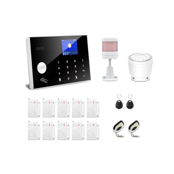 WiFi and GSM Home Security Alarm System, Door/Window Sensor (x10) Motion Detector (x1) with Smart Life and Tuya App Alert, Works with Google Assistant and Alexa