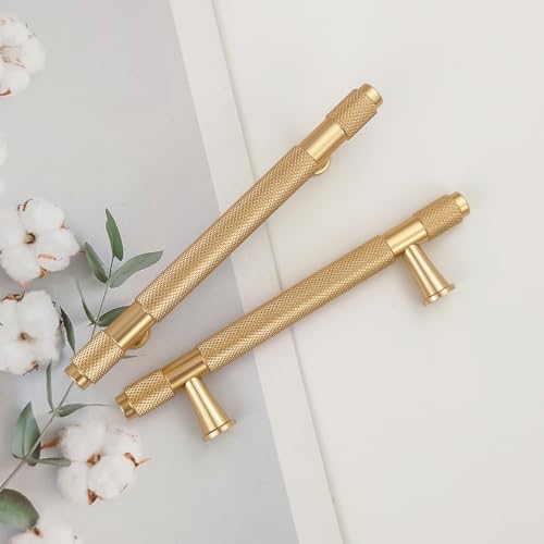 Pexintek 10 Pack Gold Modern Cabinet Handles 96mm Hole Centers Kitchen Bathroom bedrooms Study Furniture Door Vintage Pulls with Screws for Cupboards Drawer Wardrobe Dresser (Golden)