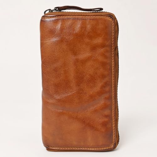 Spaghetti Western Swc434Cg Wallet Vintage Handmade Drum Dyed Genuine European Cowhide Leather Women Bag Western Handbag Purse, Cognac2