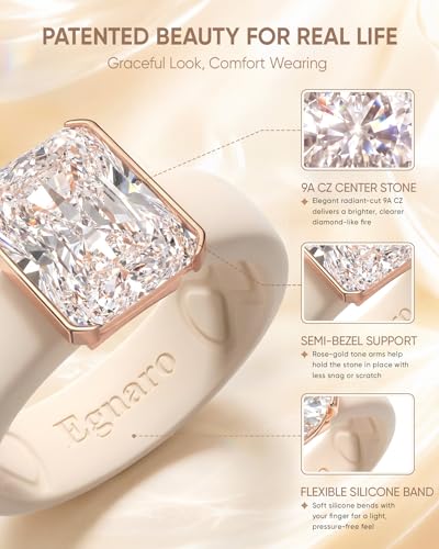 Image of Egnaro Silicone Engagement Ring with Stone, Radiant Cut Cubic Zirconia