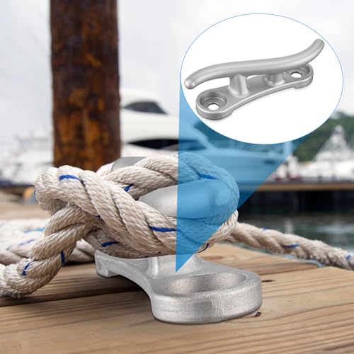 Datanly 4 Pack S-Style Dock Cleat 10 Inches Aluminum Boat Mooring Rope Cleats Cam Cleat for Kayaks Boat