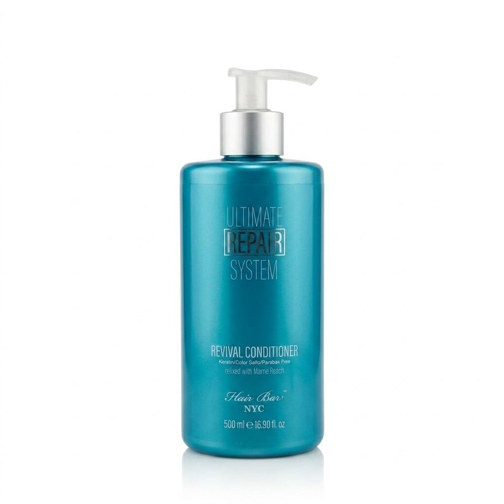 Hair Bar NYC Ultimate Repair System Revival Conditioner | Hair Treatment for dry damaged hair | Deep conditioner for dry damaged hair | Keratin/Color Safe INFUSED WITH MARINE KERATIN (16.9oz 500ml)