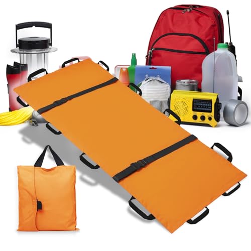 Image of Portable Transport Stretcher with 12 Handles，Dog Stretcher & Gurney with Carrying Bag Patient Animal Mover Travel Size Emergency Casualty Evacuation-Capacity 400lbs (Orange)