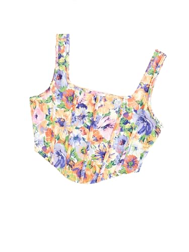 Image of mikuchiku Women's Floral Corset Tank Top, Printed, Sleeveless Crop Top
