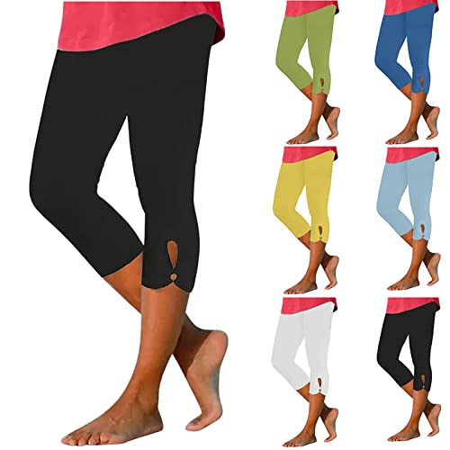 Aopir Leggings for Women UK Summer Tummy Control Knee Length High Waisted 7/8 Leggings Ladies Workout Gym Yoga 3/4 Length Capri Cropped Trousers