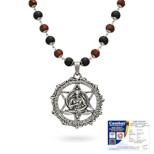 Image of Gratify Rudraksha Karungali Mala with Hanuman Pendant (8mm, 54 Beads) | Natural Ebony Wood & Sacred Rudraksha Spiritual Necklace for Meditation, Protection & Positive Energy | Unisex Prayer Mala