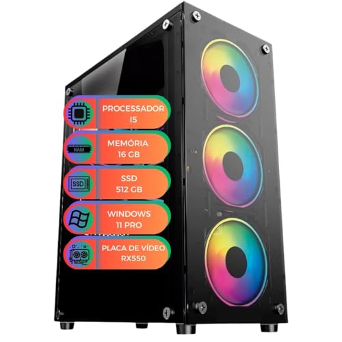 Computador Gamer MultiPC I5 Memória 16GB SSD 512GB Nvme Placa de Vídeo RX550 Win 11 Ideal para Jogos Home Office