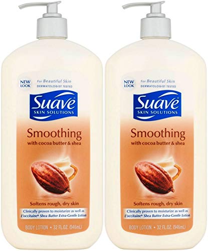 Suave Skin Solutions Smoothing Body Lotion with Cocoa Butter and Shea, 32 Ounce (Pack of 2)