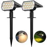 Flaow Solar Garden Lights, 65 LED Spot Lights Outdoor, Warm White Powered Waterproof Landscape Spotlights, Dusk-to-Dawn for Pathway Wall Porch, 2 Pack