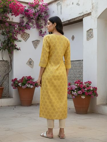 Image of rangita Mustard Poly Viscose Anarkali Embroidered Calf Length Kurta