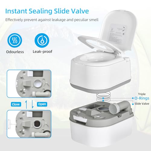 YITAHOME Portable Toilet 6.34 Gallon Camping Porta Potty with Paper and Detergent Collection, Leak-Proof Outdoor RV Porta Potty with Level Indicator, Rotating Spout, for Boating, Hiking, Trips, White