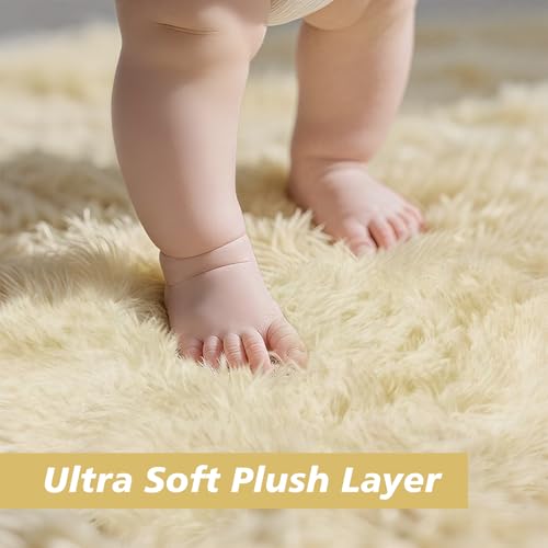 Shag Area Rug for Bedroom 5x8,Ivory Fluffy Area Rugs for Living Room,Soft Fuzzy Rug Non-Shedding Indoor Plush Carpet for Kids Bedroom Nursery Dorm Home Decor