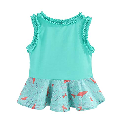 Mud Kingdom Toddler Girls Summer Outfit 2 Piece Ruffle Hem Tank Tops And Shorts Set Cartoon Ocean Navy Blue 2T #TOP2