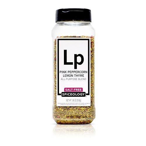Spiceology - Pink Peppercorn Lemon Thyme All-Purpose Seasoning Blend (Salt-Free) - Lemon Pepper Spice Rub - Use On: Chicken, Salmon, Shrimp, Potatoes, Butter, Vegetables, or Salad Dressing - 18 oz