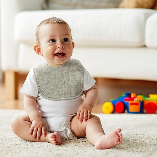 Poikshark BBB6 6-Pack Muslin Baby Bibs For Unisex Boys Girls, Solid Colors, Soft Cotton Baby Drool Bibs thumb #2