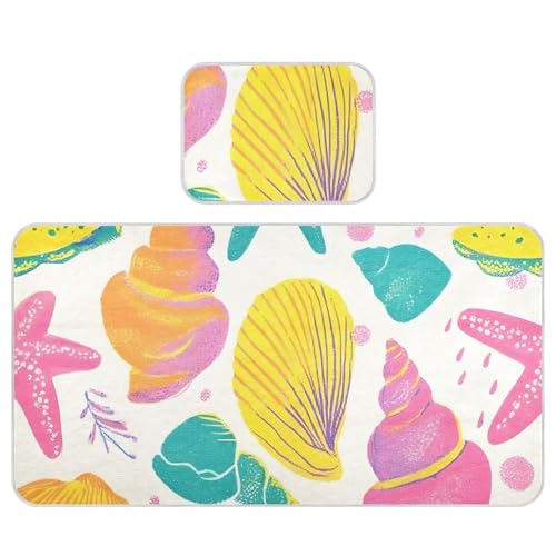 Bolaz Summer Sleeping Bed Pad, Starfish Conch Shells Pattern Cooling Mattress Set Breathable Bed Mat Ice Silk Mat + Pillow Cover for Toddler Boys Girls