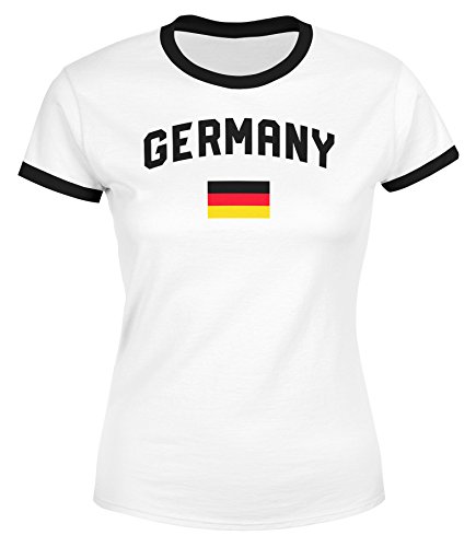 MoonWorks® Damen Deutschland Fan-Shirt T-Shirt Fußball WM EM Retro Fan-Trikot Germany Germany weiß-schwarz L