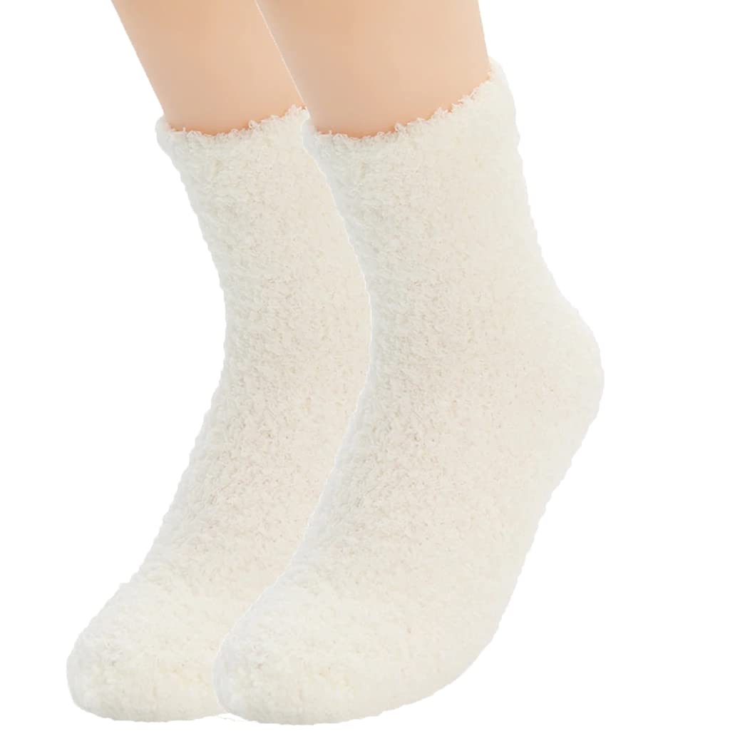 Tc The Cheers Unisex White Snuggle Socks - Extremely Cozy Terry Fluffy Winter Socks (White)