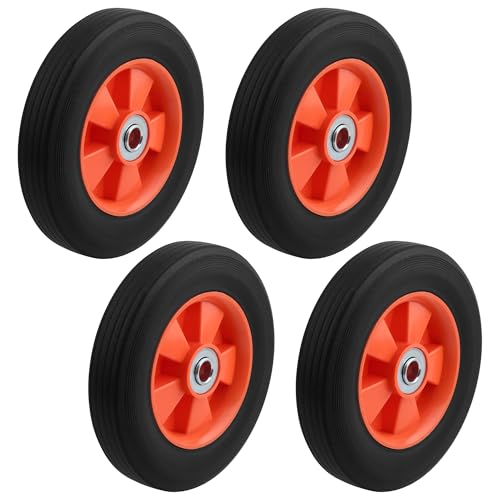 Image of 4 Pack 8 Inch Solid Rubber Replacement Wheels, Flat Free Hand Truck Tires with 5 /8 Inch Axle Hole, Hand Truck Replacement Wheels for Cart, Wagons, Wheelbarrow, Dolly, Trolley, 176 lbs Max Load