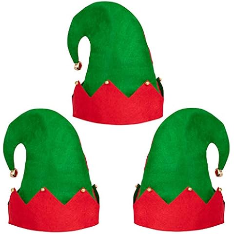 Moon Boat 3Pack Christmas Elf Felt Hat - Jingle Bells Xmas Holiday Party Costume Favors Gifts Accessoriess Cover