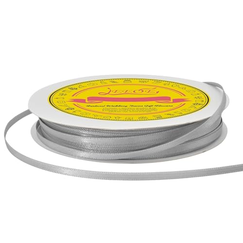 Image of Double Face Silver Satin Thin Ribbon 1 /8 inch X 100 Yards Polyester Silver Ribbon for Gift Wrapping Very Suitable for Weddings Party Hair Bow Invitation Decorations and More