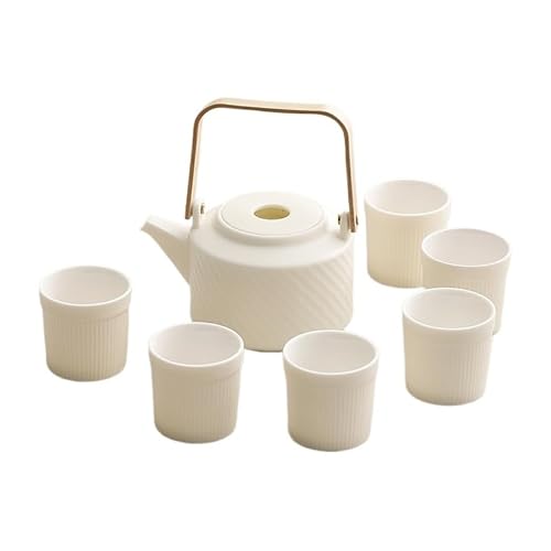 Movni ポータブル耐熱茶器セット クリーミースタイル 6人用 蓄水・収納・軽量 簡約スタイル 家庭や来客に適している