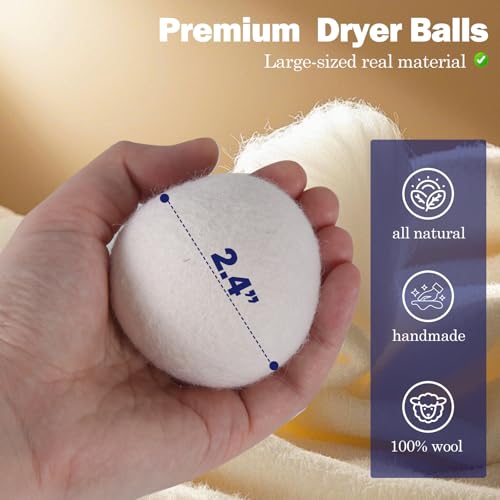 Wool Dryer Balls (2.4")6-Pack, Dryer Balls Laundry Reusable, Natural Fabric Softener, Reduces Clothing Wrinkles, Cuts Drying Time, A More Effective Alternative to Plastic Balls and Liquid Softeners - Image 3