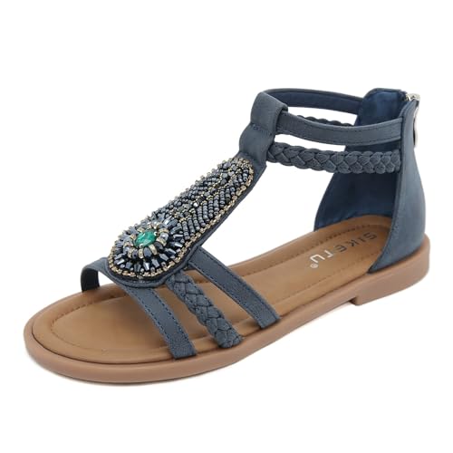 Sandales plates bohème femme bout ouvert chaussures randonnée bleu 41