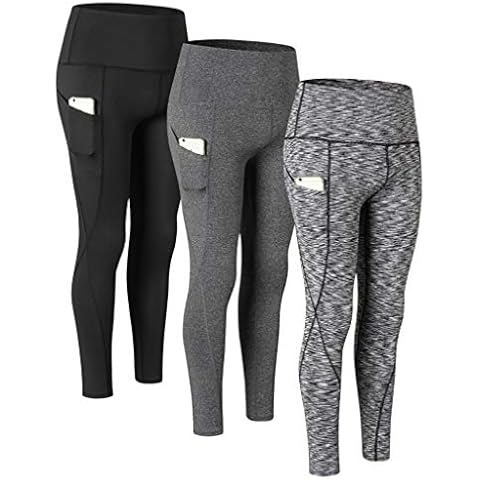 VERTAST Pack of 3 Pairs Leggings for women, 5.5 Inch High-Waisted Non see Through Sports Running Pants Yoga Tummy Control Workout Tights with Pocket, 1 black + 2 greys, L Cover