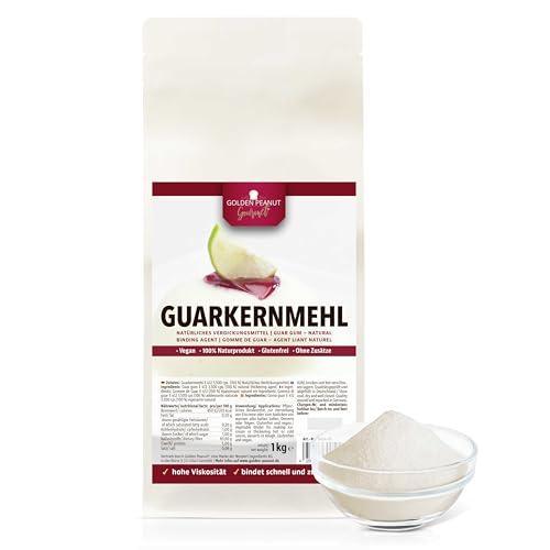 GOLDEN PEANUT Gourmet Guarkernmehl 3.500 cps Viskosität 1 kg, zum Andicken von Speisen und Gebäck, vegan und glutenfrei