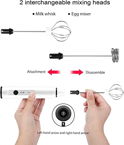 Rechargeable Milk Frother Handheld Electric Foam Maker With 2 Stainless Whisks, 3-Speed Adjustable Mini Blender Perfect For Bulletproof Coffee,Egg Mix, Latte Coffee Cappuccino, Hot Chocolate Matcha #TOP2